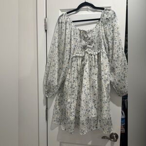 White floral smocked mini dress